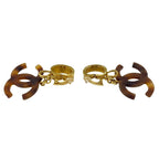 Chanel CC Logo Tortoiseshell Pattern Plastic Earrings Brown — view 5