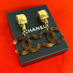 Chanel CC Logo Tortoiseshell Pattern Plastic Earrings Brown