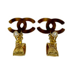 Chanel CC Logo Tortoiseshell Pattern Plastic Earrings Brown — view 7
