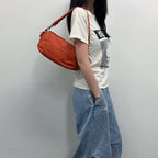 Bottega Veneta Intrecciato Shoulder Bag Leather Orange Gold Vintage