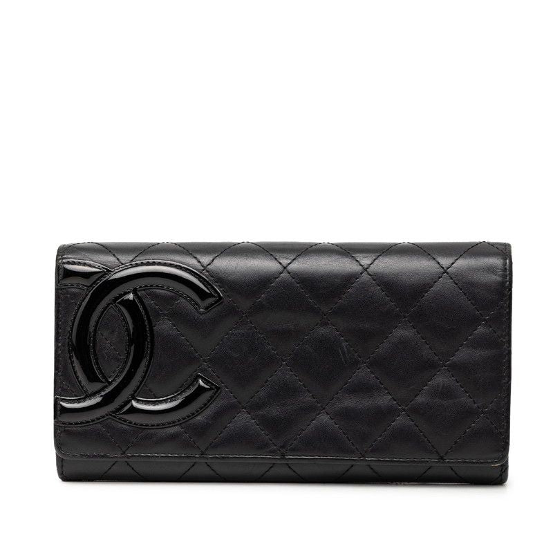 Chanel CC Logo Cambon Bifold Wallet Black Pink Leather