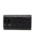 Chanel CC Logo Cambon Bifold Wallet Black Pink Leather