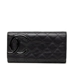 Chanel CC Logo Cambon Bifold Wallet Black Pink Leather