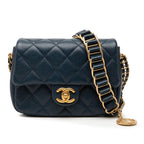 Chanel Quilted CC Logo Crossbody Chain Shoulder Bag Navy Caviar Leather