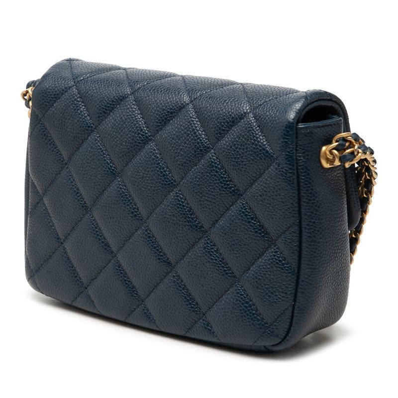 Chanel Quilted CC Logo Crossbody Chain Shoulder Bag Navy Caviar Leather — view 2