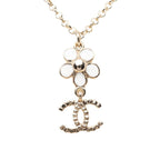 Chanel CC Logo Flower Motif Necklace Gold Black White Plated Faux Pearl — view 2