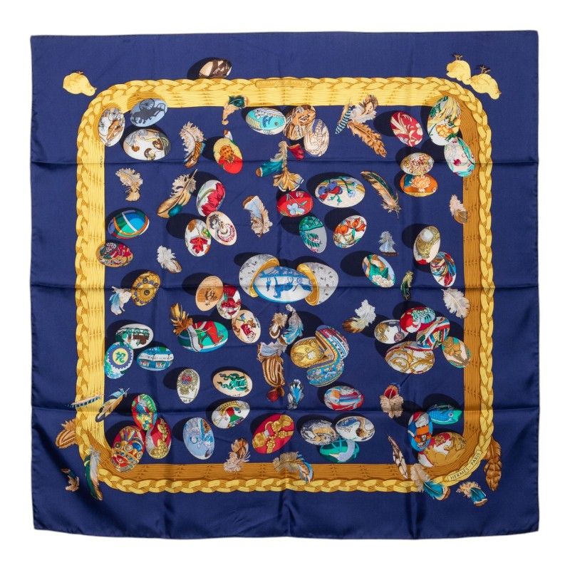 Hermes Carre 90 Couvee D'hermes Egg Scarf Navy Multicolor Silk