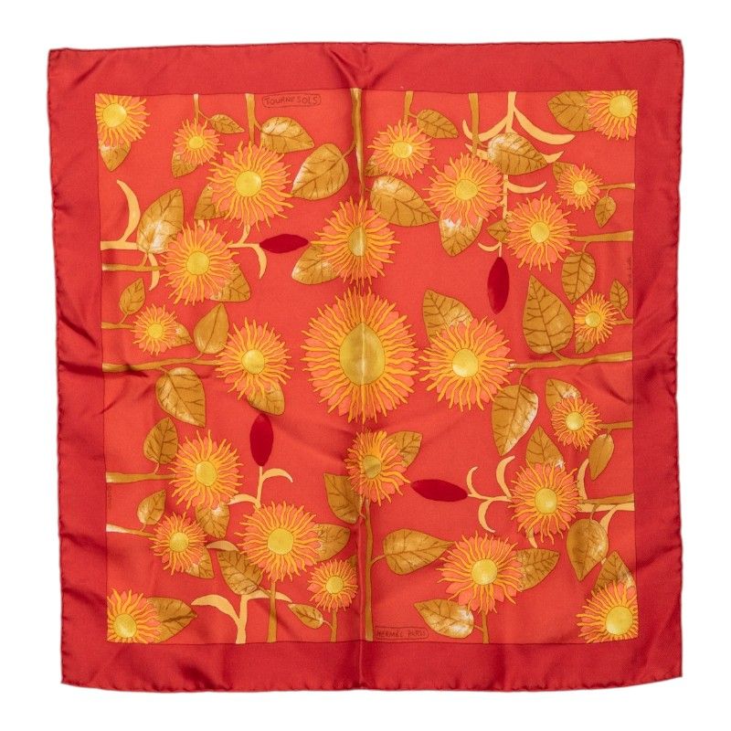Hermes Carre 40 Tourne Sols Sunflower Scarf Orange Yellow Silk