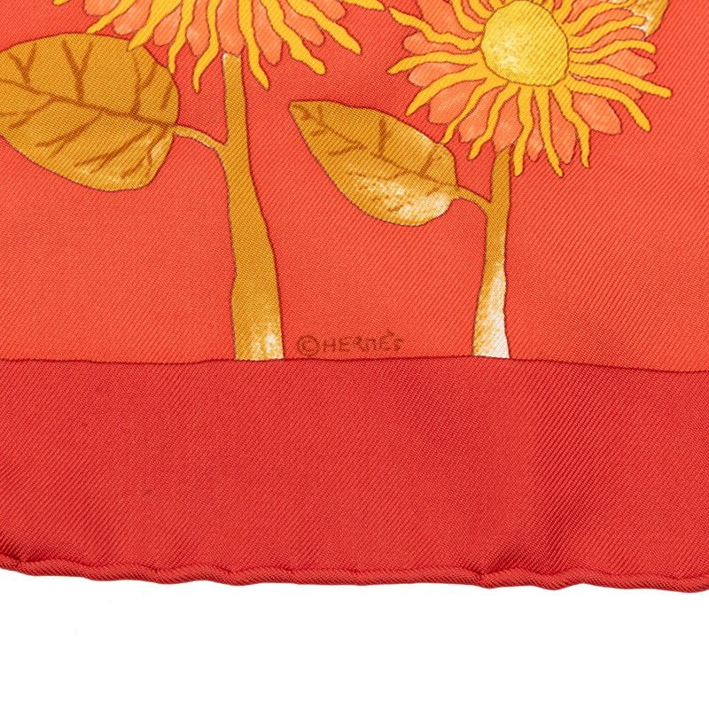 Hermes Carre 40 Tourne Sols Sunflower Scarf Orange Yellow Silk — view 3