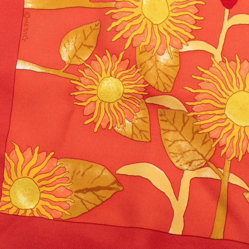 Hermes Carre 40 Tourne Sols Sunflower Scarf Orange Yellow Silk — view 2