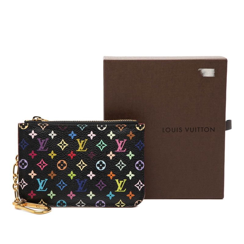 Louis Vuitton Monogram Multicolor Pochette Cles Coin Purse Noir Black Leather — view 7