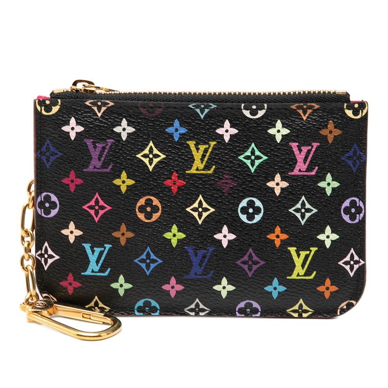 Louis Vuitton Monogram Multicolor Pochette Cles Coin Purse Noir Black Leather