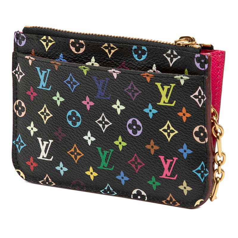 Louis Vuitton Monogram Multicolor Pochette Cles Coin Purse Noir Black Leather — view 2