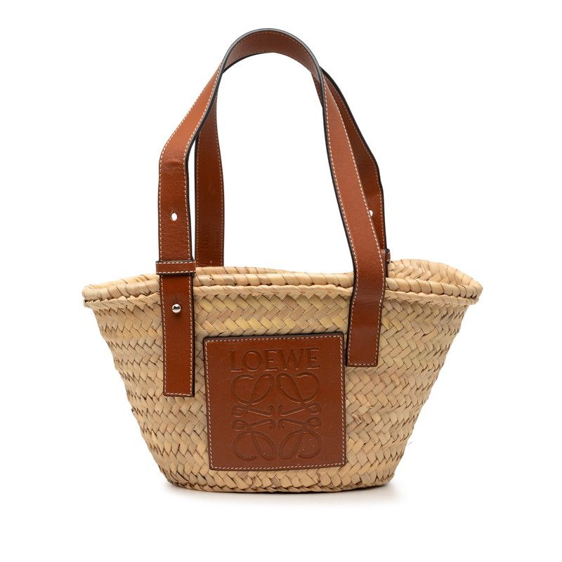 Loewe Anagram Basket Bag Small Handbag Bag Beige Brown Raffia Leather