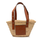 Loewe Anagram Basket Bag Small Handbag Bag Beige Brown Raffia Leather