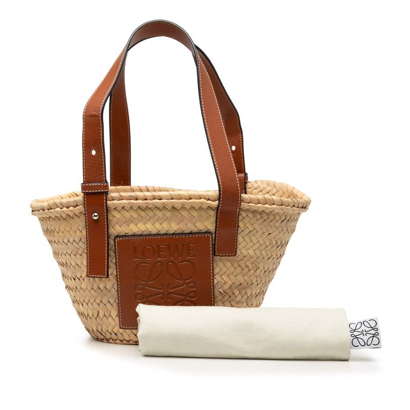 Loewe Anagram Basket Bag Small Handbag Bag Beige Brown Raffia Leather — view 7