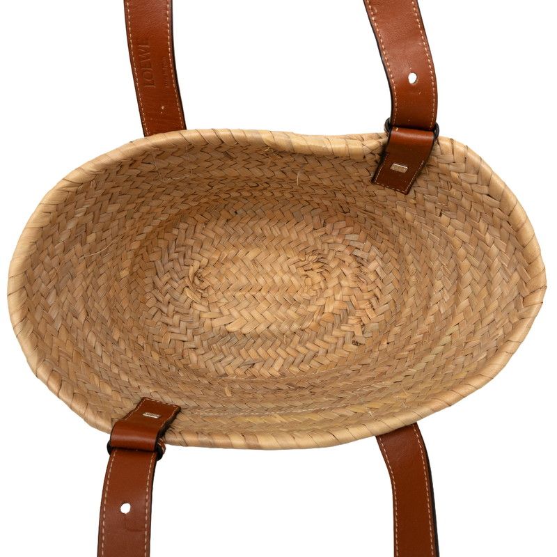 Loewe Anagram Basket Bag Small Handbag Bag Beige Brown Raffia Leather — view 4