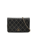 Chanel CC Logo Studs Chain Wallet Shoulder Bag Black Calfskin
