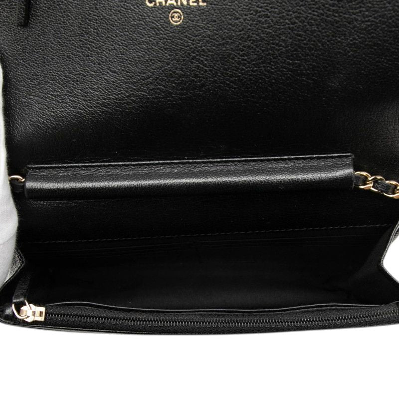 Chanel CC Logo Studs Chain Wallet Shoulder Bag Black Calfskin — view 4