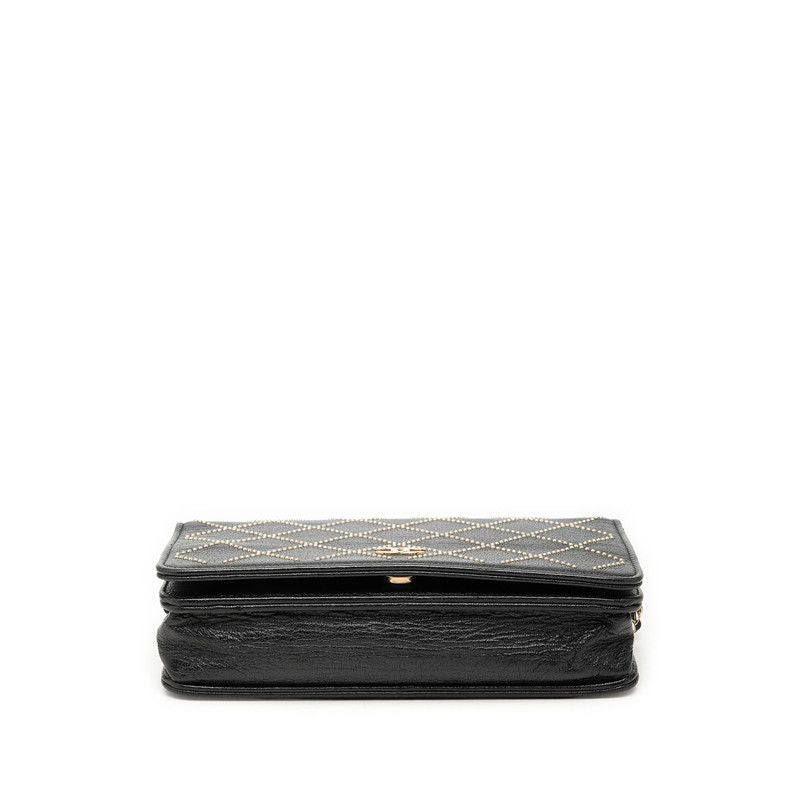 Chanel CC Logo Studs Chain Wallet Shoulder Bag Black Calfskin — view 3