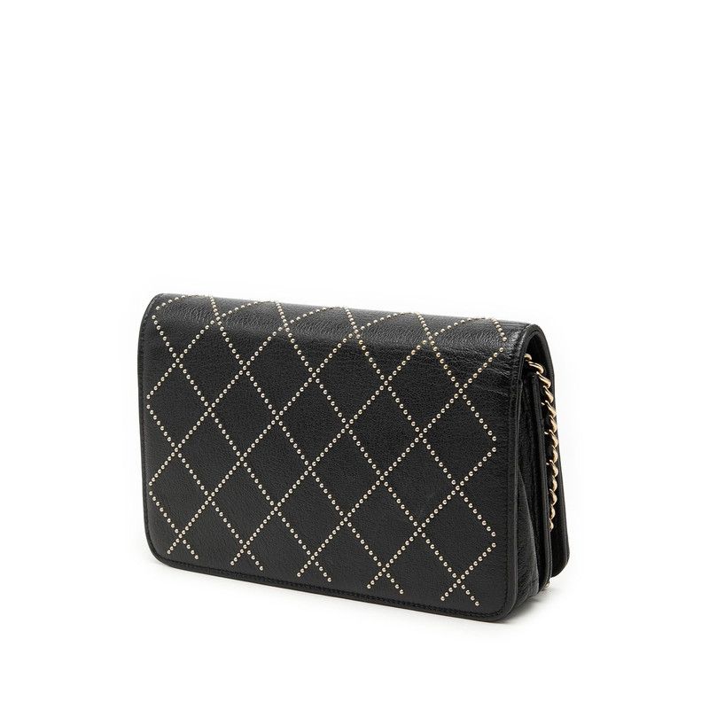 Chanel CC Logo Studs Chain Wallet Shoulder Bag Black Calfskin — view 2