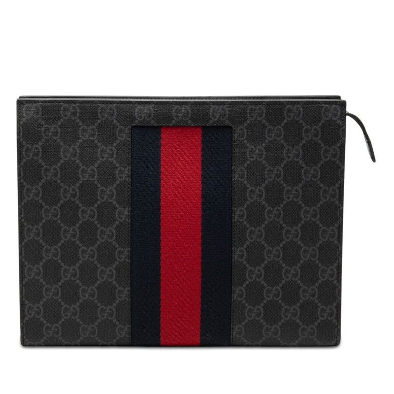 Gucci GG Supreme Sherry Line Clutch Black Leather