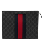 Gucci GG Supreme Sherry Line Clutch Black Leather