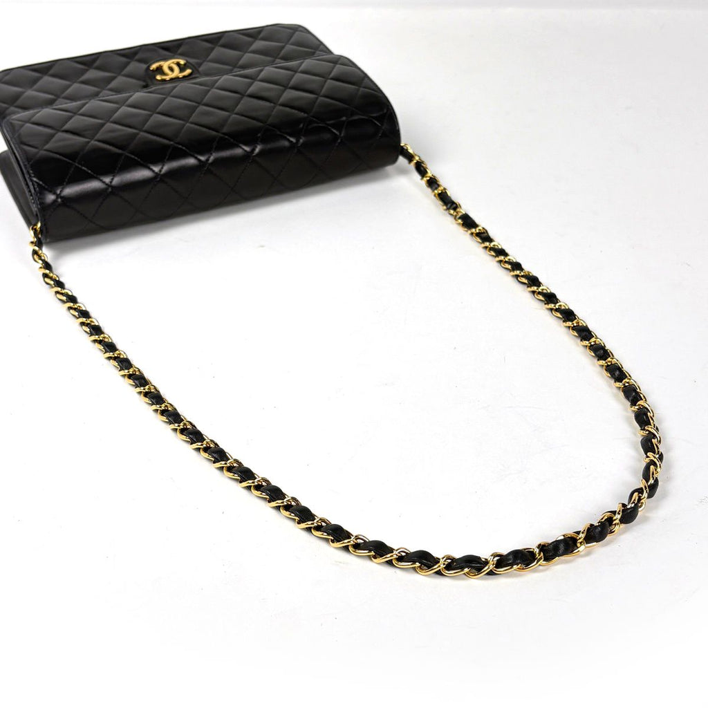 Chanel Quilted Single Flap Chain Shoulder Bag CC Logo Push Lock Leather Black — view 7