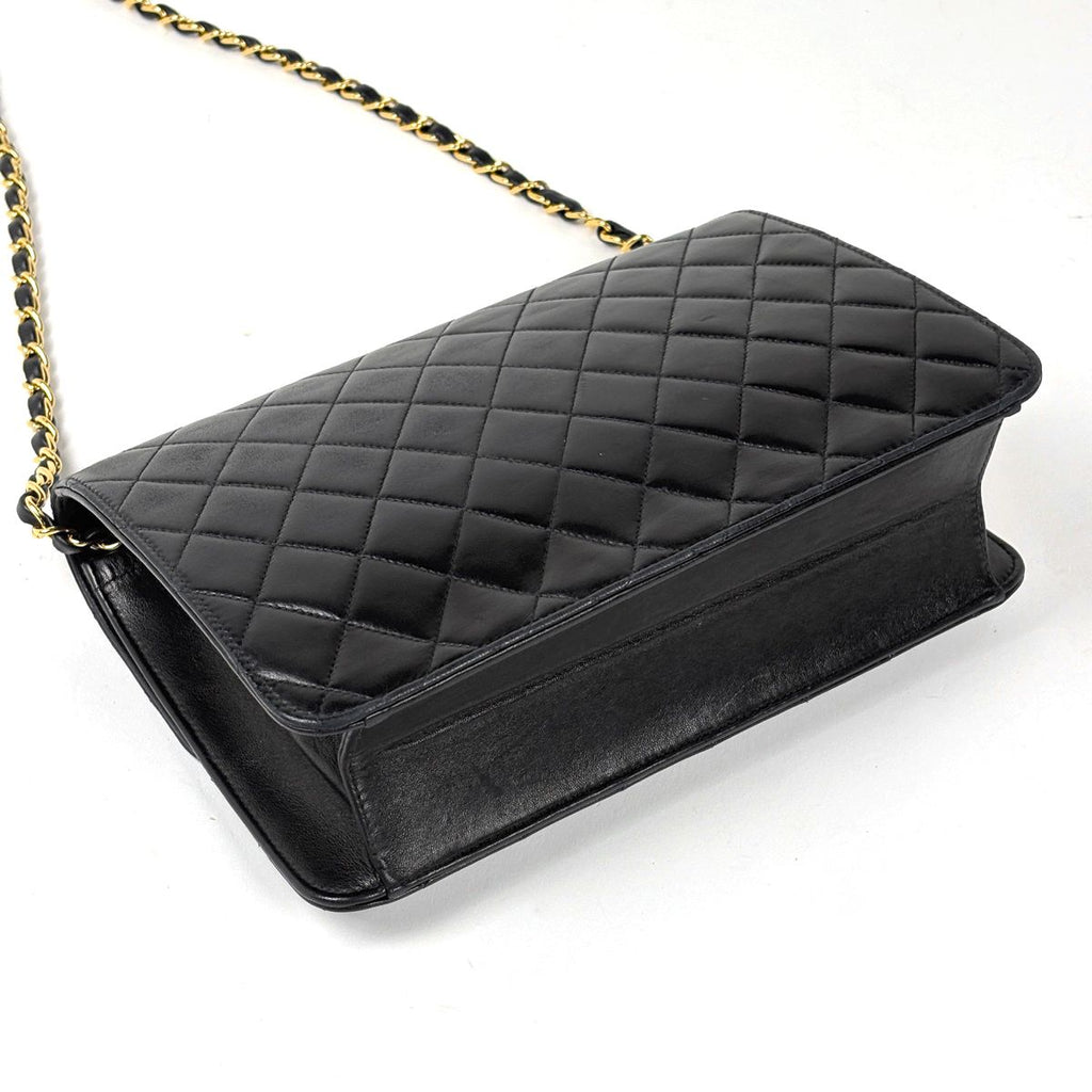 Chanel Quilted Single Flap Chain Shoulder Bag CC Logo Push Lock Leather Black — view 2