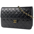 Chanel Quilted Single Flap Chain Shoulder Bag CC Logo Push Lock Leather Black