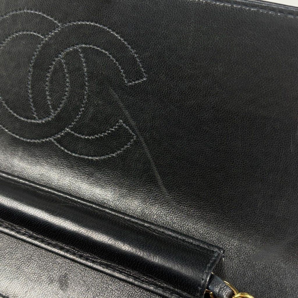 Chanel Quilted Single Flap Chain Shoulder Bag CC Logo Push Lock Leather Black — view 8