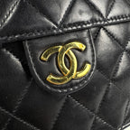 Chanel Quilted Single Flap Chain Shoulder Bag CC Logo Push Lock Leather Black — view 4