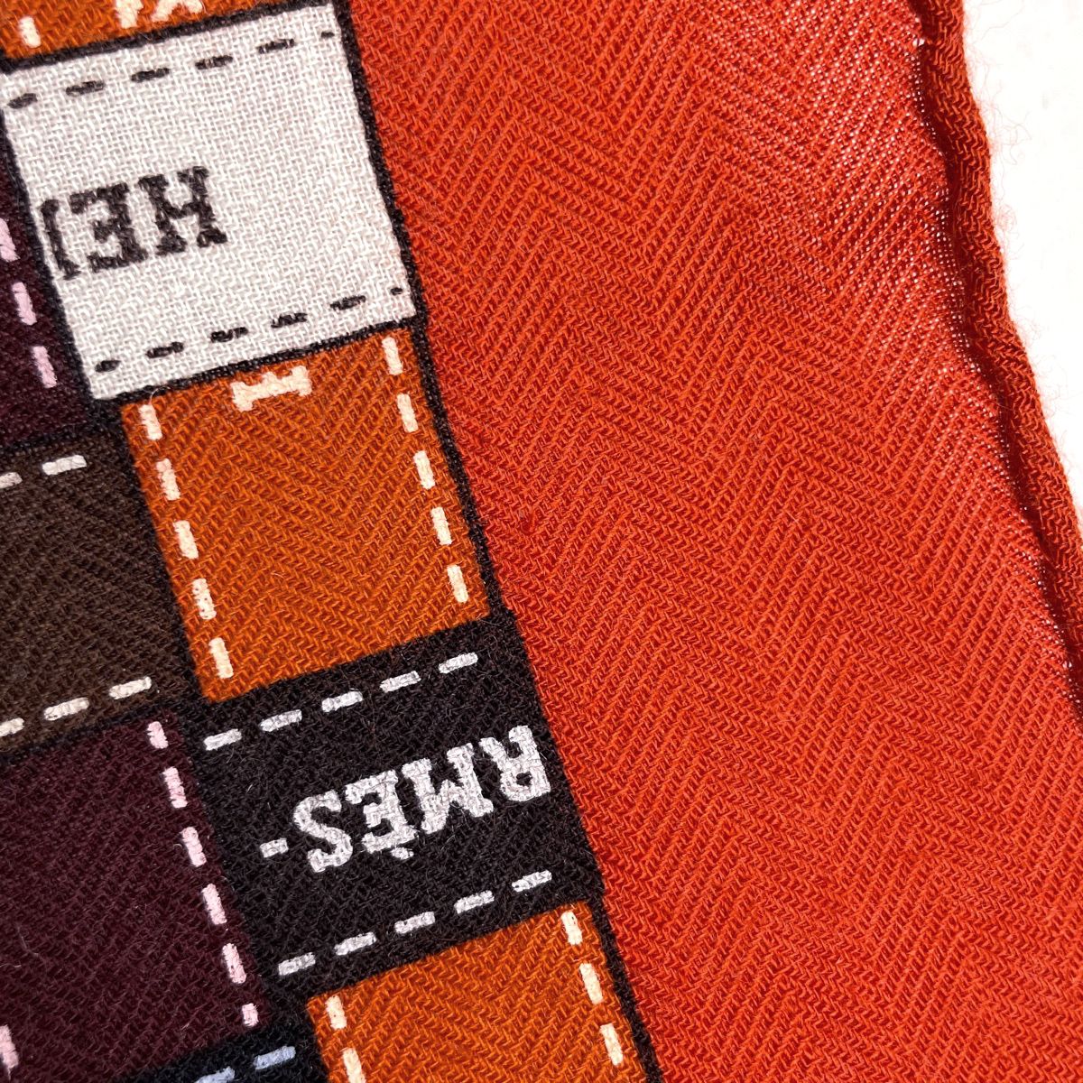Hermes Carre 140 Bolduc AU Check Scarf Cashmere Silk Orange Multicolor — view 3