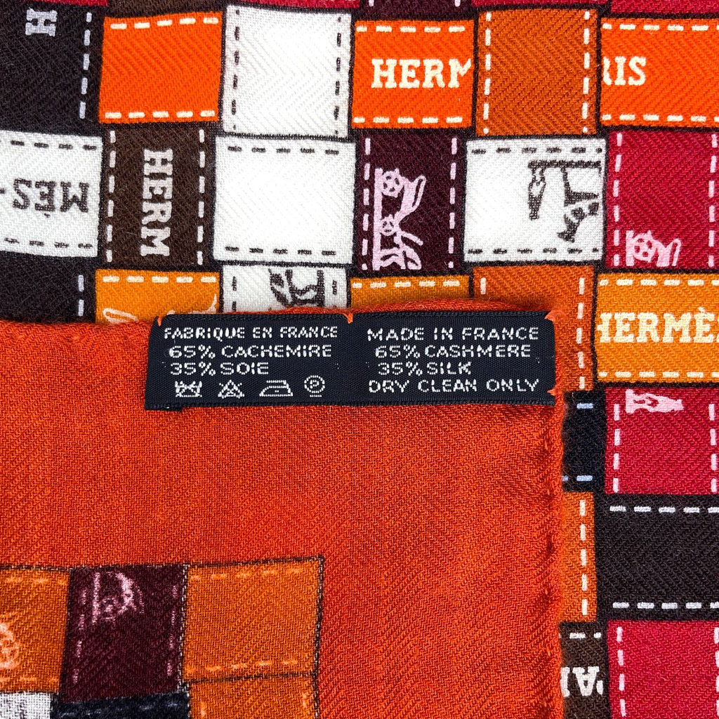 Hermes Carre 140 Bolduc AU Check Scarf Cashmere Silk Orange Multicolor — view 2