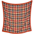 Hermes Carre 140 Bolduc AU Check Scarf Cashmere Silk Orange Multicolor