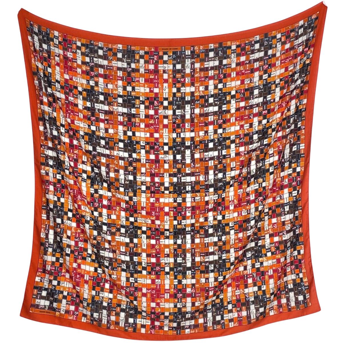 Hermes Carre 140 Bolduc AU Check Scarf Cashmere Silk Orange Multicolor