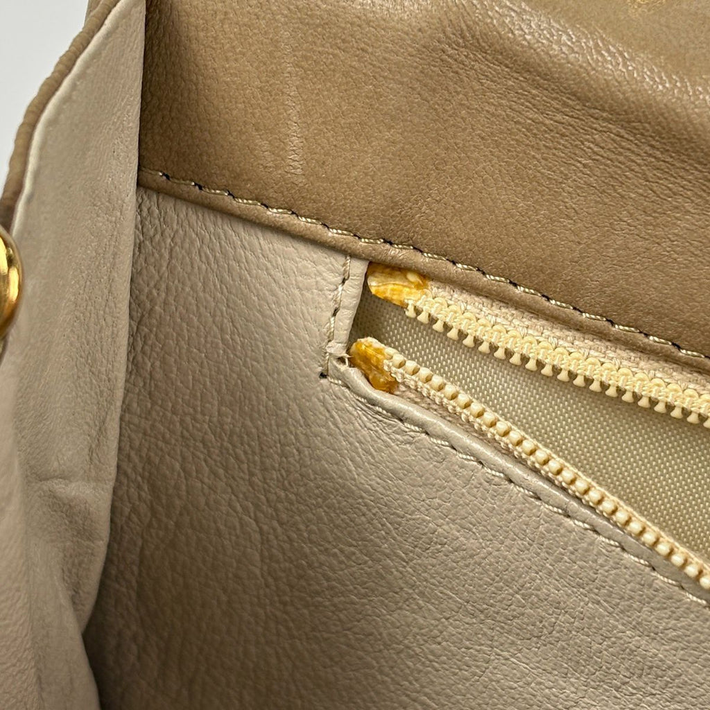 Chanel CC Logo Chain Shoulder Bag Quilted Leather Beige — view 8