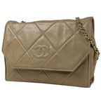 Chanel CC Logo Chain Shoulder Bag Quilted Leather Beige