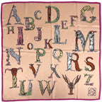 Loewe Animal Scarf Alphabet Silk Salmon Pink Multicolor