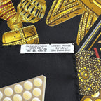 Hermes Carre 90 L'or Des Chefs Gold of the Chiefs Scarf Silk Black Yellow — view 2