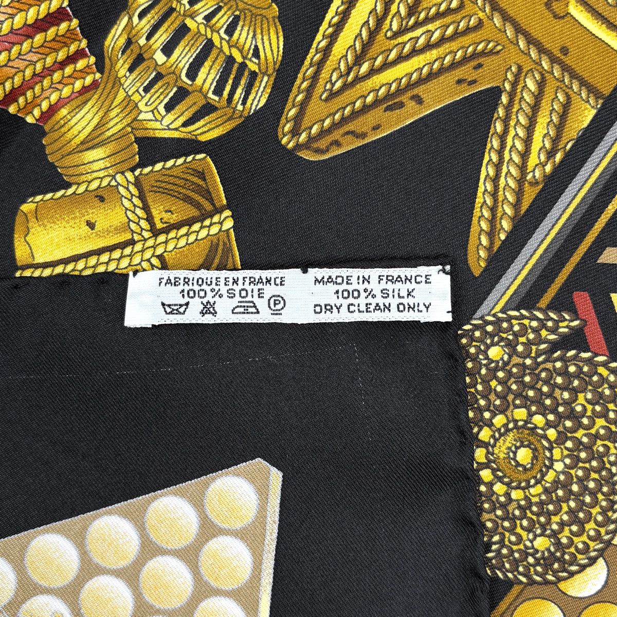 Hermes Carre 90 L'or Des Chefs Gold of the Chiefs Scarf Silk Black Yellow — view 2