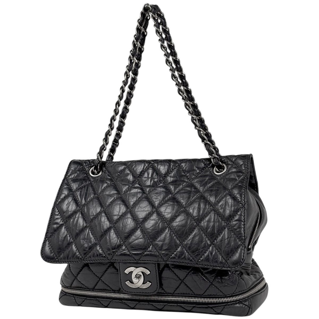Chanel CC Logo Chain Shoulder Bag Leather Black