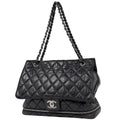 Chanel CC Logo Chain Shoulder Bag Leather Black