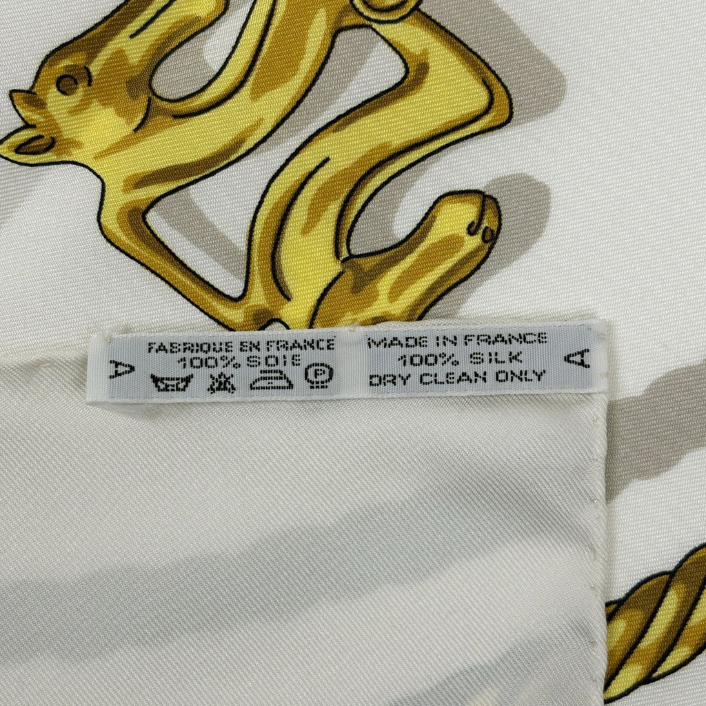 Hermes Carre 90 les Cavaliers D'or Yellow Gold Knight Scarf Silk White — view 2