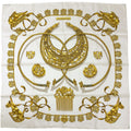 Hermes Carre 90 les Cavaliers D'or Yellow Gold Knight Scarf Silk White