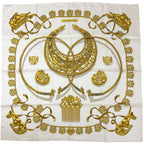 Hermes Carre 90 les Cavaliers D'or Yellow Gold Knight Scarf Silk White