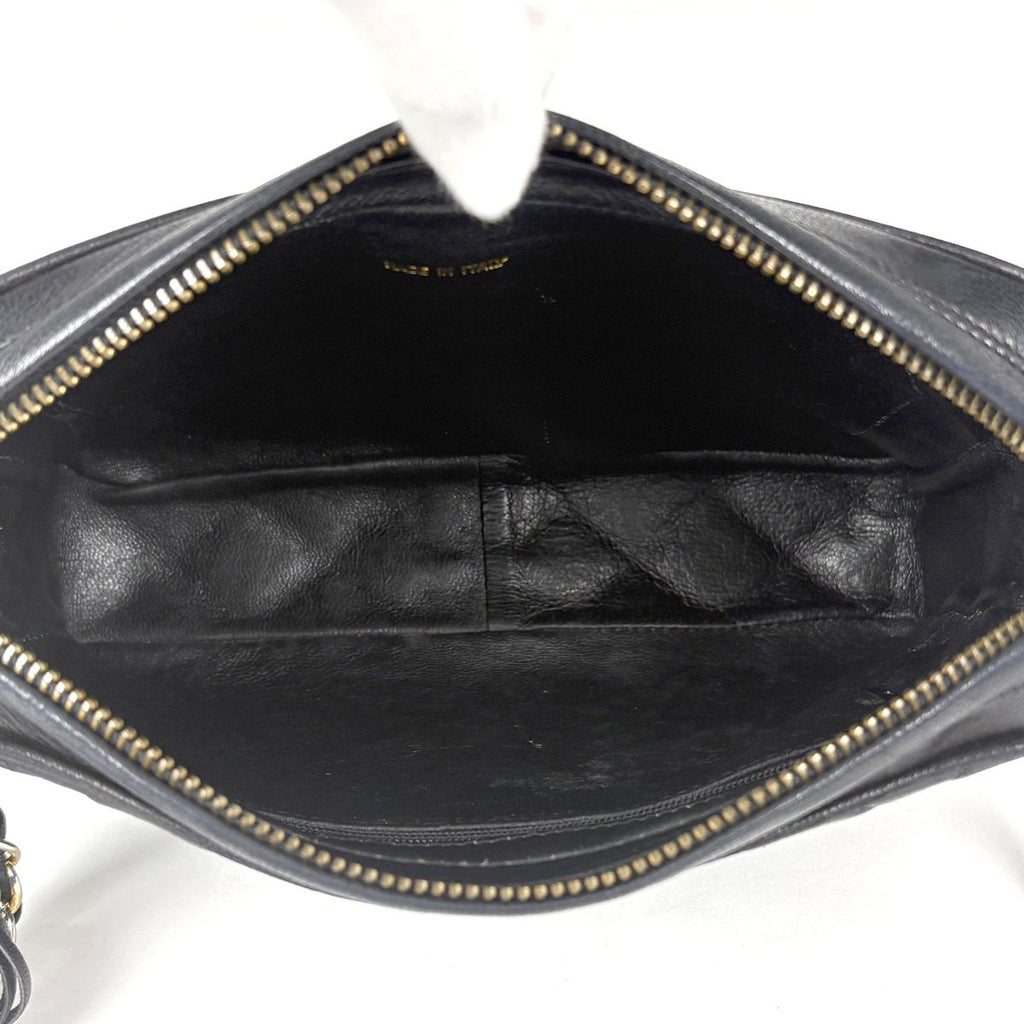 Chanel CC Logo Chain Shoulder Bag Quilted Fringe Leather Black — view 9