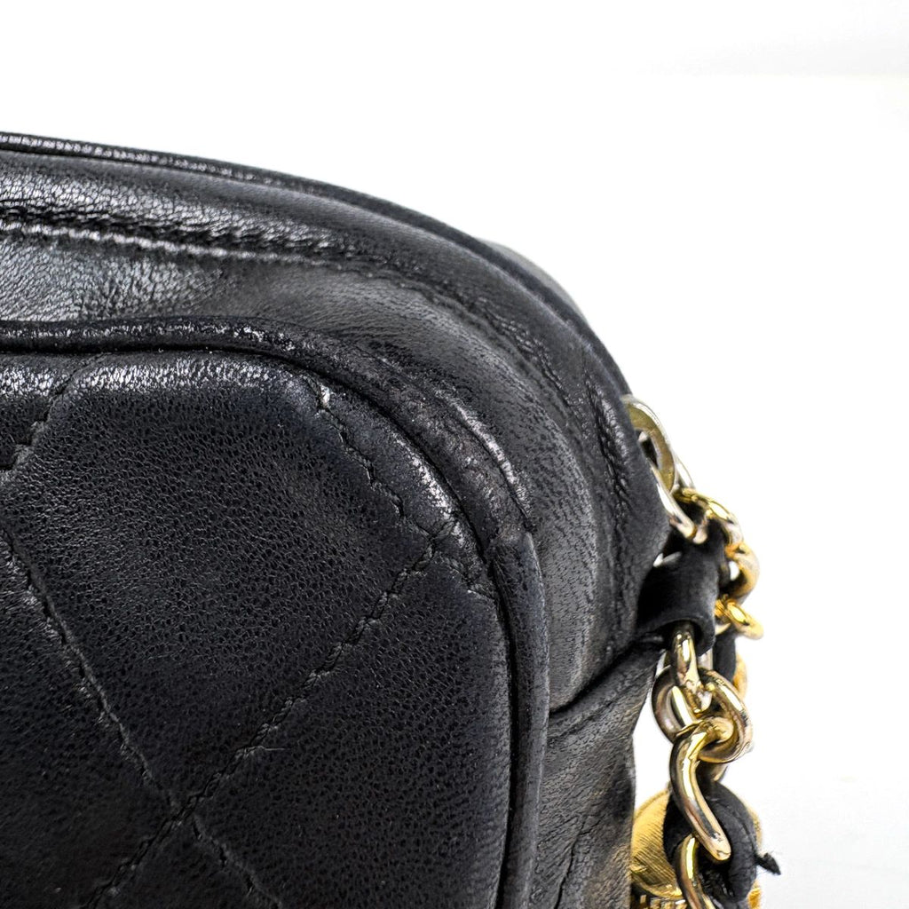 Chanel CC Logo Chain Shoulder Bag Quilted Fringe Leather Black — view 6