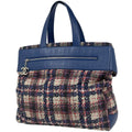 Chanel CC Logo Tote Tweed Print Nylon Navy Red Multicolor