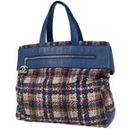 Chanel CC Logo Tote Tweed Print Nylon Navy Red Multicolor